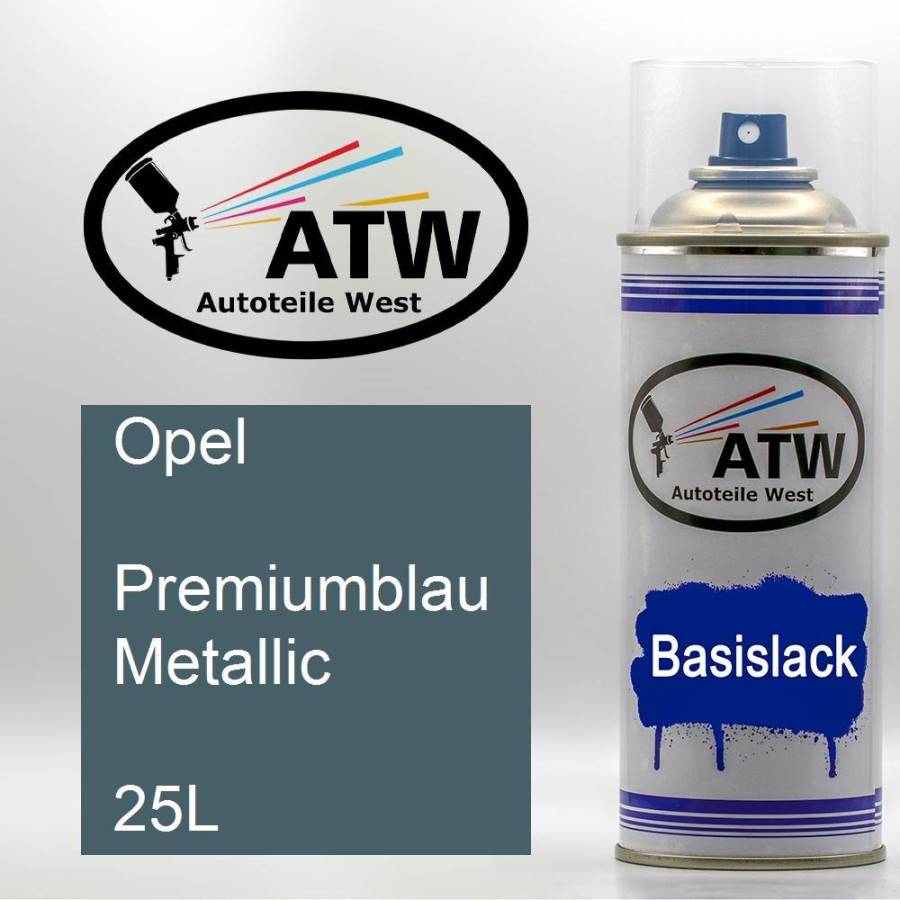 Opel, Premiumblau Metallic, 25L: 400ml Sprühdose, von ATW Autoteile West.